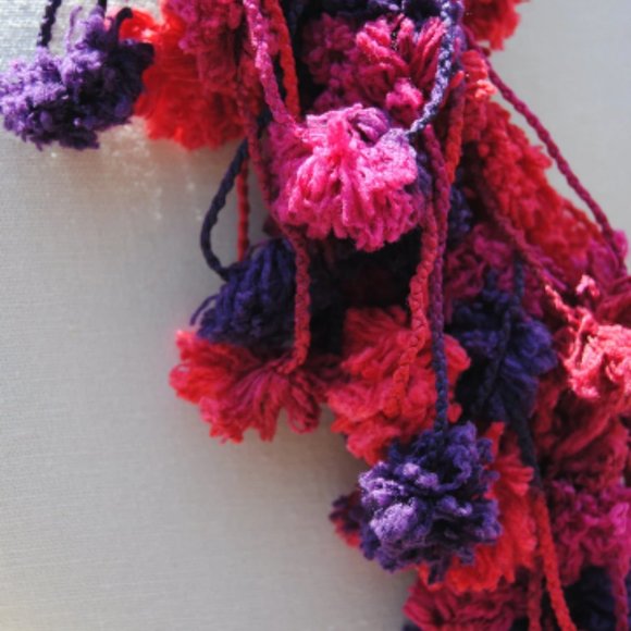 Crochet Pink and Purple PomPom Loop Scarf/New - Picture 3 of 4